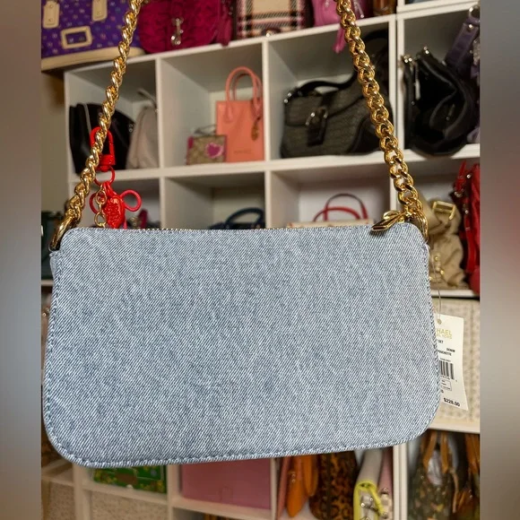 Michael Kors Jet Set Small Chain Denim Pouchette NWT - Picture 6 of 17